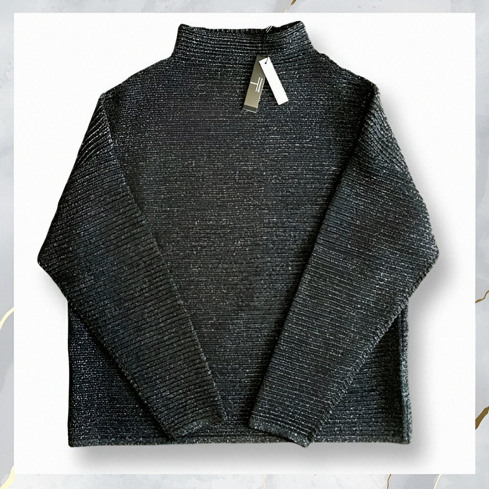 NWT! Tahari Mock Turtleneck Sweater Women's Size XL BLACK LUREX Viscose Blend